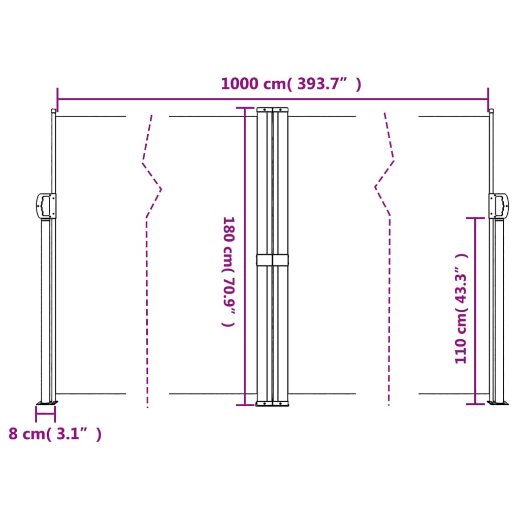 Retractable Side Awning Cream 180 x 1000 cm