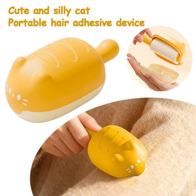 Cartoon Tearable Roll Paper Sticky Roller Brush Cat Shape Strong Adhesiveness Pet Hair Remover Clothes Reusable Detachable