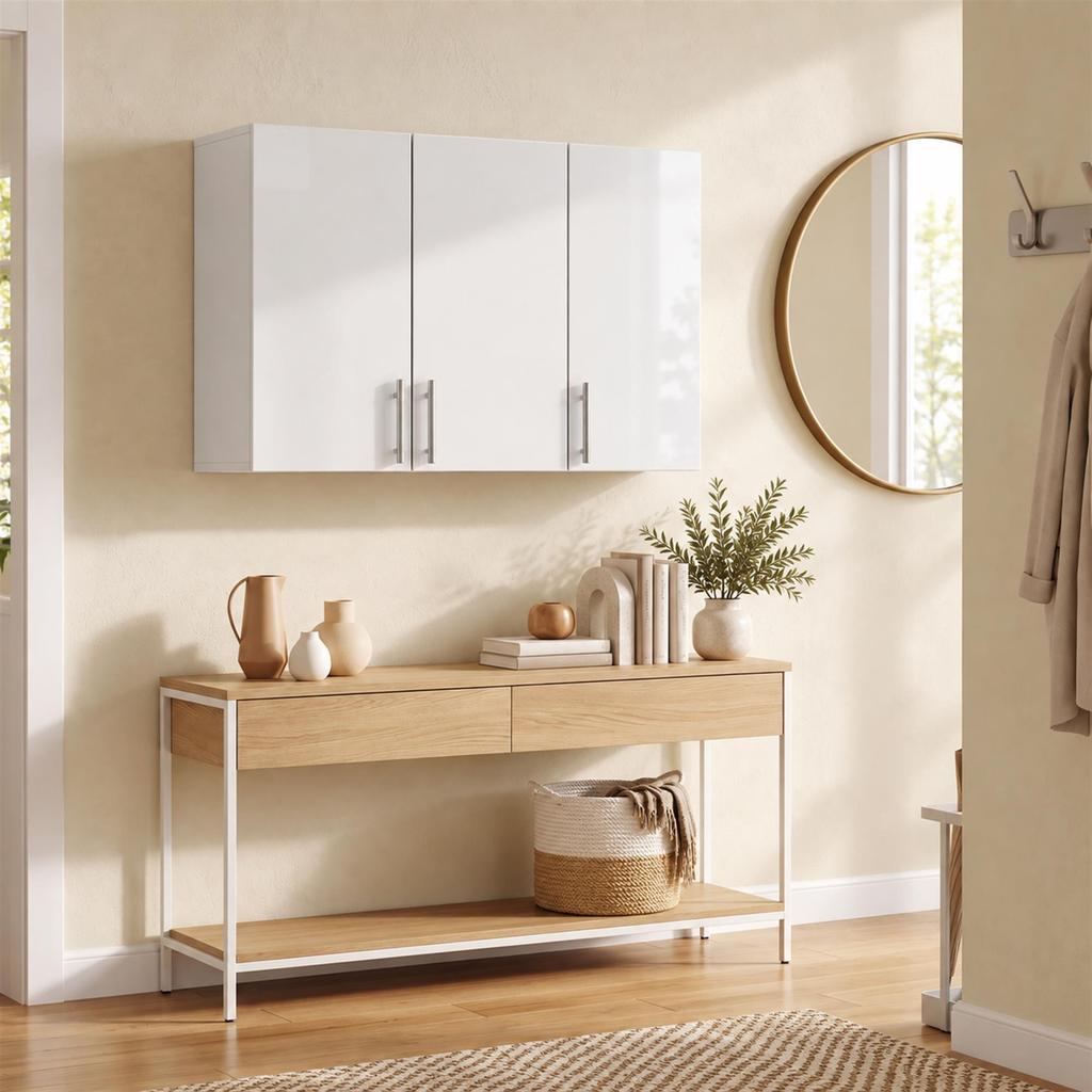 Bathroom Wall Cabinet, Wall-Mounted Bathroom Storage Cabinet with 3 Doors, Adjustable Shelf for Kitchen, White
