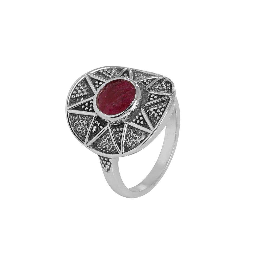 Lab Created Ruby Silver Ring, 925 Sterling Silver Handmade Jewelry, Silver Ring, Unisex Jewelry Ar8938