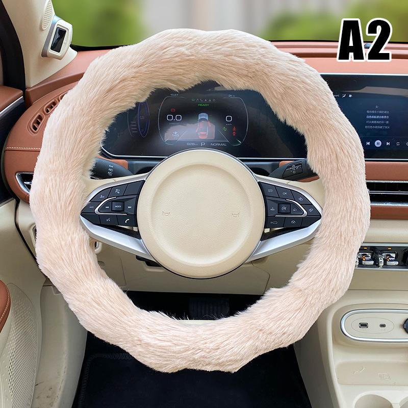 Winter Plush Women's Car Steering Wheel Cover Heated Warm Anti Slip Cute Cartoon Car Handle Cover Universal Car Accessories