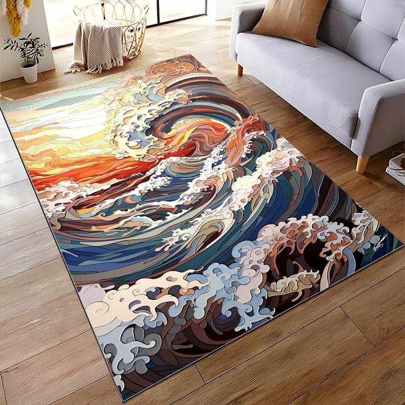 Abstract Ocean Wave Pattern Carpet, Colorful Artistic Home Decor Rug Suitable for use as an anti-slip for living room bedroom sofas