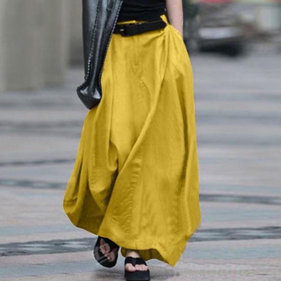 High Waist A-Line Ankle-Length Women Skirt Solid Color Office Maxi Skirt Female Clothing