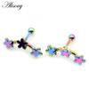 Alisouy 2pcs Fashion Three Flowers Stars Stainless Steel Men Women Ball Screw Ear Stud Earrings Unisex Piercing Jewelry Gift