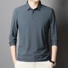 Solid Color Lapel Ice Silk Polo Shirt Long Sleeve Men's Spring and Autumn Traceless Business Casual Quick-drying Long Sleeve Top