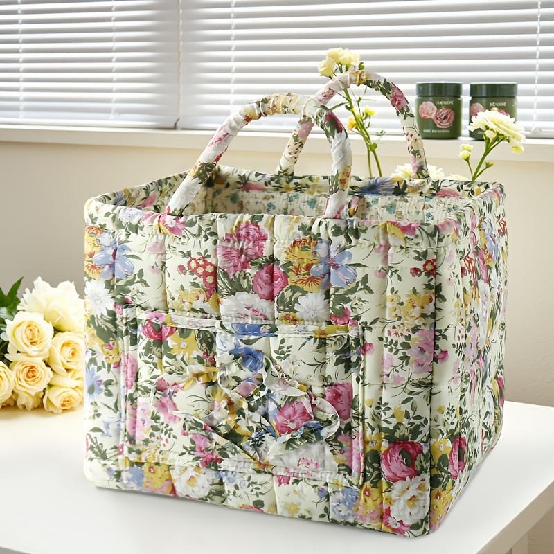 Floral Fabric Storage Bins with Handles, Multi-compartment Organizer for Clothes & Accessories, Bedroom Bathroom Use