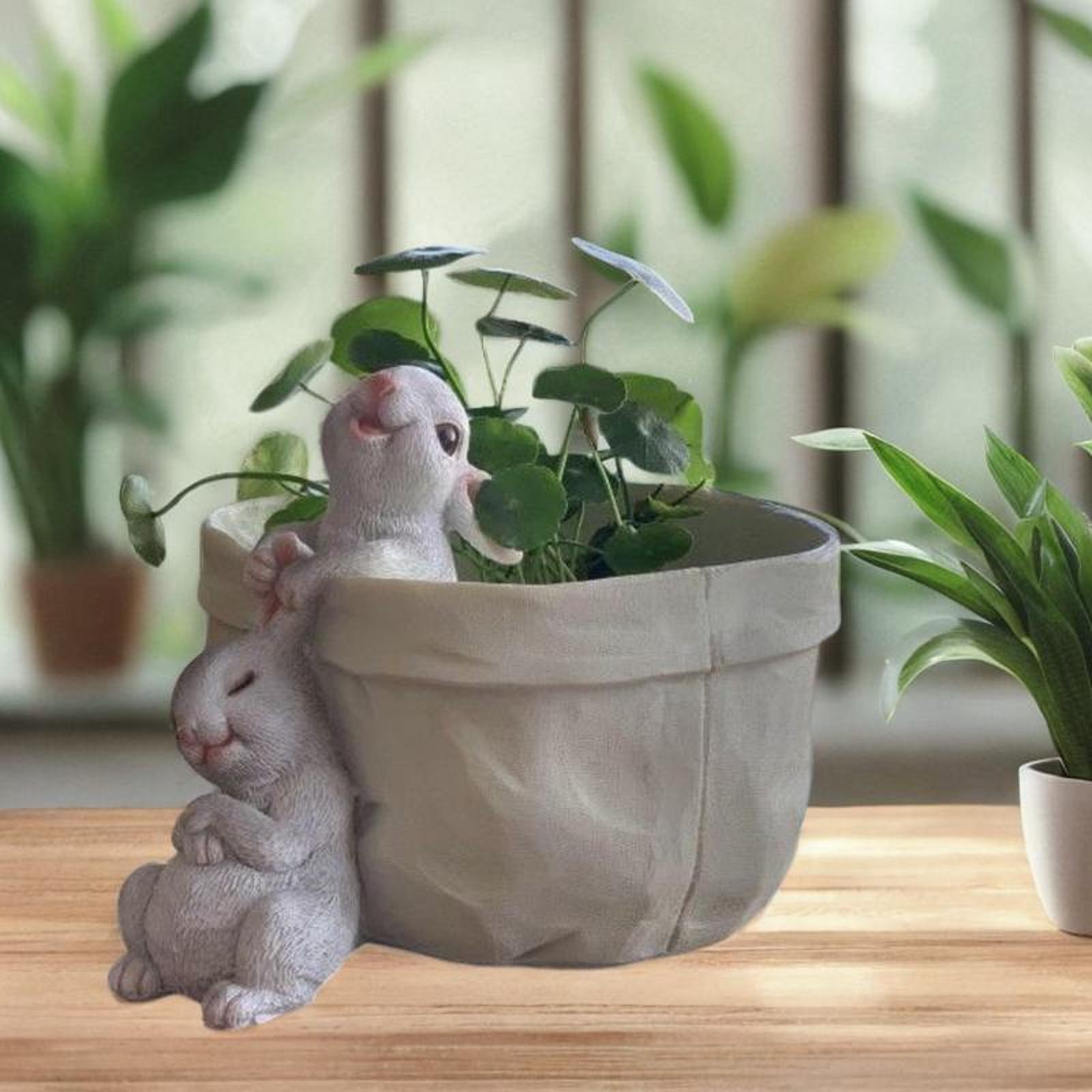 

Flower Pot Plant Pot with Bunny Statue Decorative Lovely Multifunctional