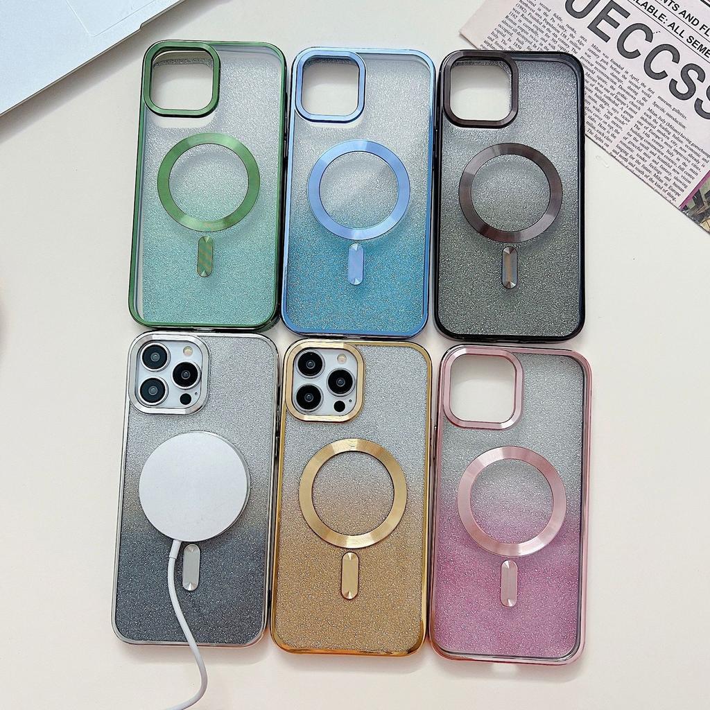 Applicable To Iphone17promax Mobile Phone Case, Apple 16pro Electroplating Magnetic Mobile Phone Case 15 Gradual Change Glitter
