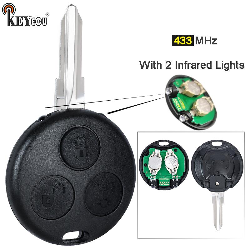 KEYECU with 2 Infrared Lights 433Mhz Remote Key & Shell AEC Chip for Mercedes Benz Smart Fortwo Forfour Roadster City Passion