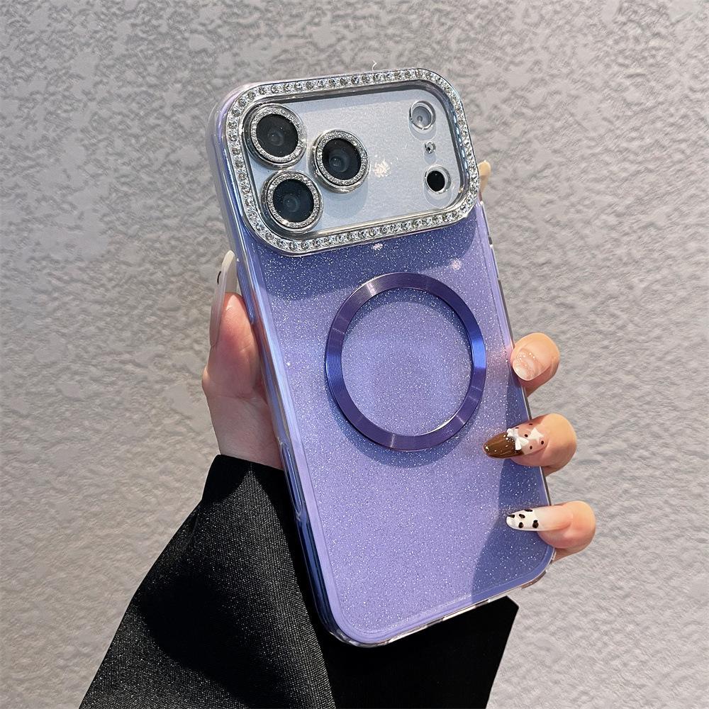 Luxury Glitter Diamond Case for iPhone 17 Pro Max: Full Coverage Magnetic Suction, Pure Color Compatibility with iPhone 16/15/14/13