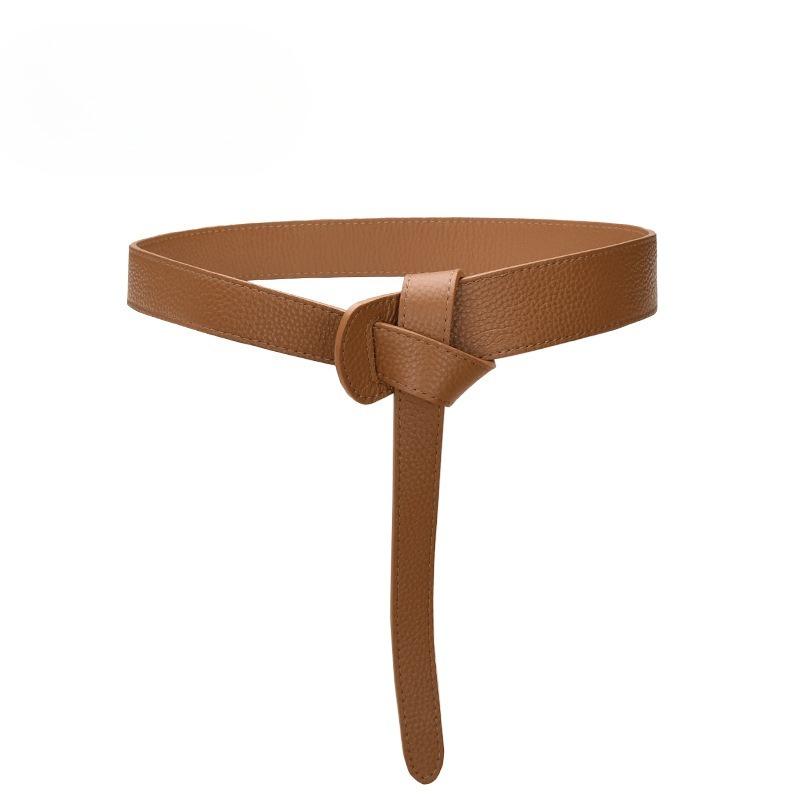 Double-sided Top Layer Cowhide Belt for Women Knotted Versatile Decorative Skirt Strap Leather Belt Waist Tucked Women with Sweater Jacket