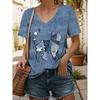 New Colorful Plaid Patchwork 3D Print T-Shirts Women's V-Neck Short Sleeve T Shirt Y2k Harajuku Tees Casual Tops Female Clothing
