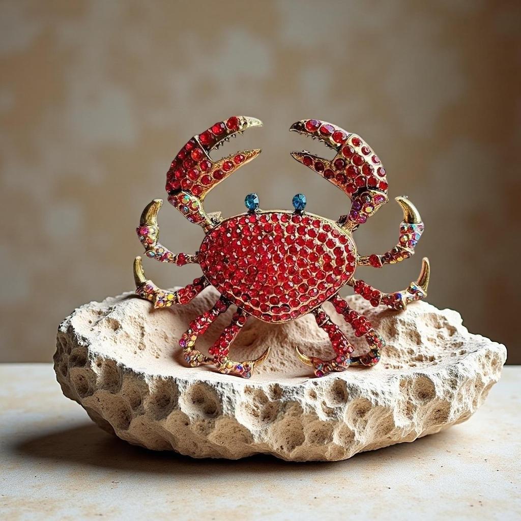 European & American Creative Rhinestone Crab Brooch - Women's Exaggerated Alloy Animal Pin Corsage Accessories, New Design.