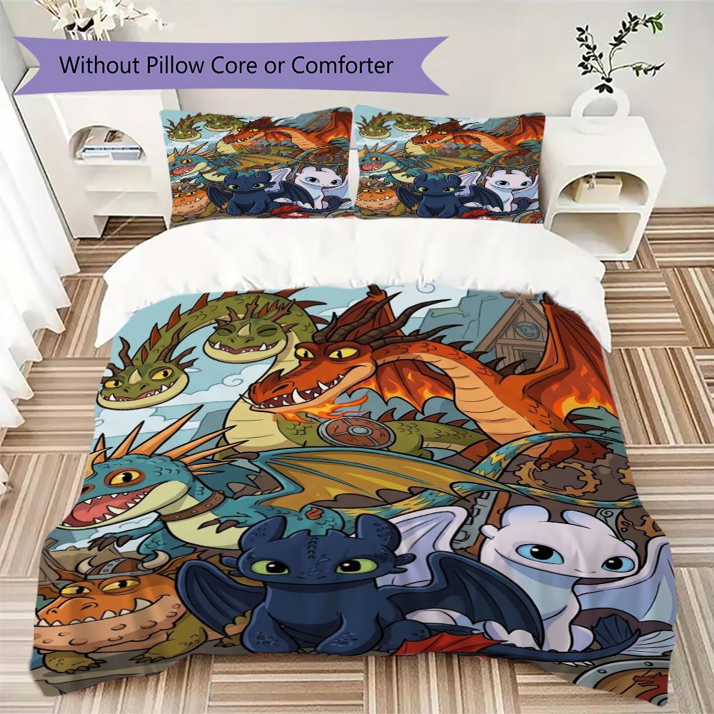 How To Train Your Dragon Pattern Bedding Uilt Set Uilt Cover Pillowcase Home Decoration Birthday Gift (1 * Duvet Cover + 2 * Pillowcase Without Core)