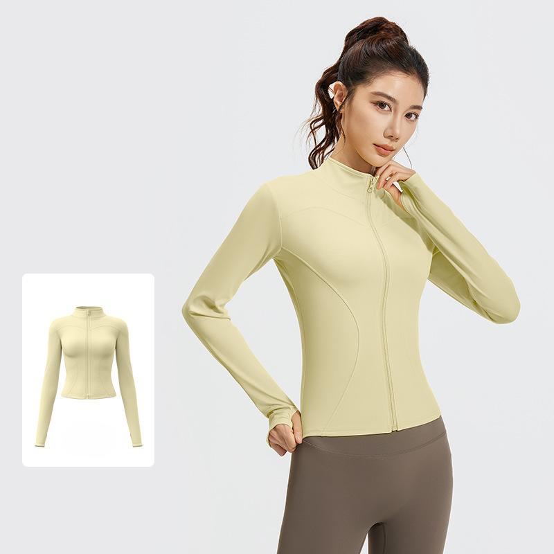Women Running Zipper Sportswear Skinny elasticity Solid Colour Long Sleeve Fitness Breathable Yoga coat
