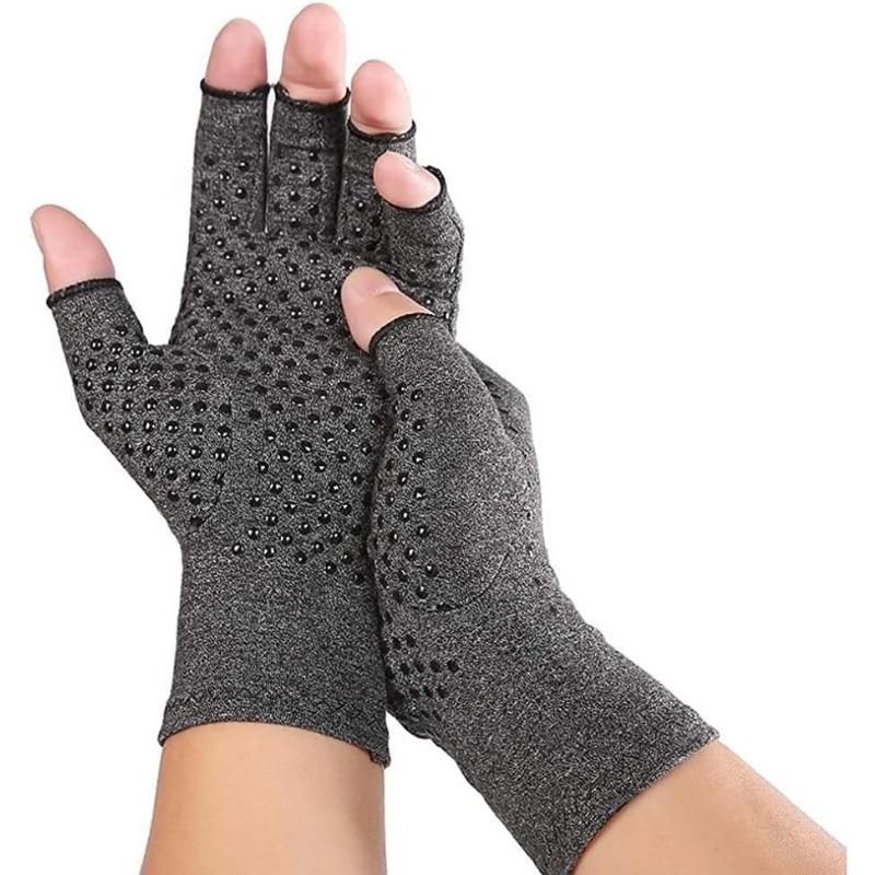 A  Pair of Fingerless Compression Arthritis Gloves for Men and Women, Pressure Gloves with Silicone Dots for Support and Warmth, Relieves Pain