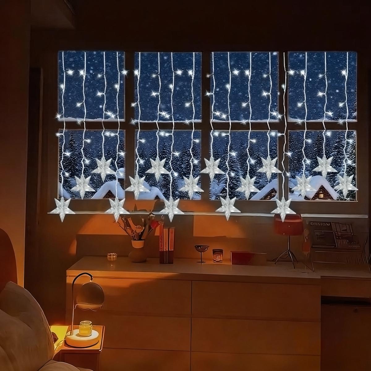 

1pc 96LED Star Curtain Light with 8 Lighting Modes USB Powered Indoor Hanging Lamp Perfect For Christmas Wedding Home Decoration 96LED