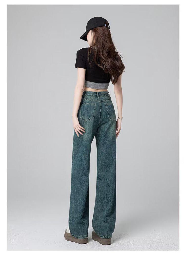 Women's High-Waisted Wide-Leg Light Jeans - Spring/Autumn 2024, Loose, Slimming, Straight, Floor-Length.