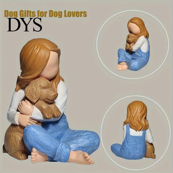 Unique Birthday Gifts for Her Faceless Girl Hugging Puppy Figurine, Miniature Resin Statue, Cute Desktop Sculpture Ornament Figurines Windowsill Home