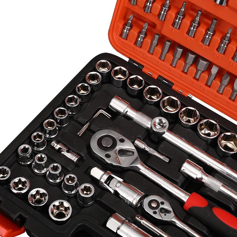 108-Piece Ratchet and Socket Set for Automotive Repair in Dedicated Tool Box