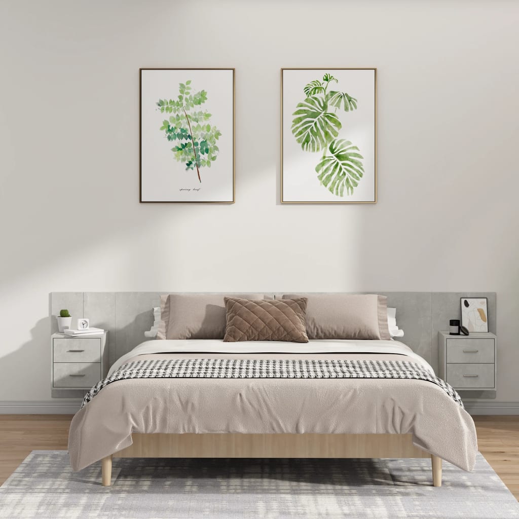 Vidaxl Headboard with Cabinets, Concrete Gray, Wood-Based Material