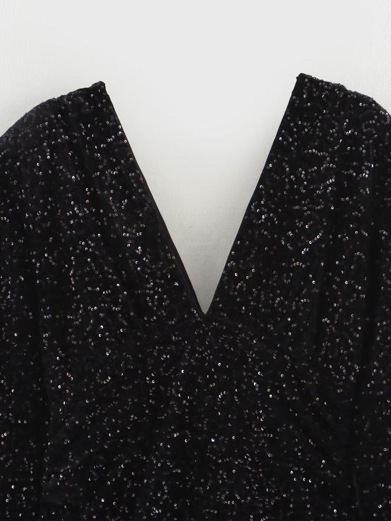 2025 Spring Women's Fashion: European-American Style Sequin Embroidery Shoulder Pad Dress