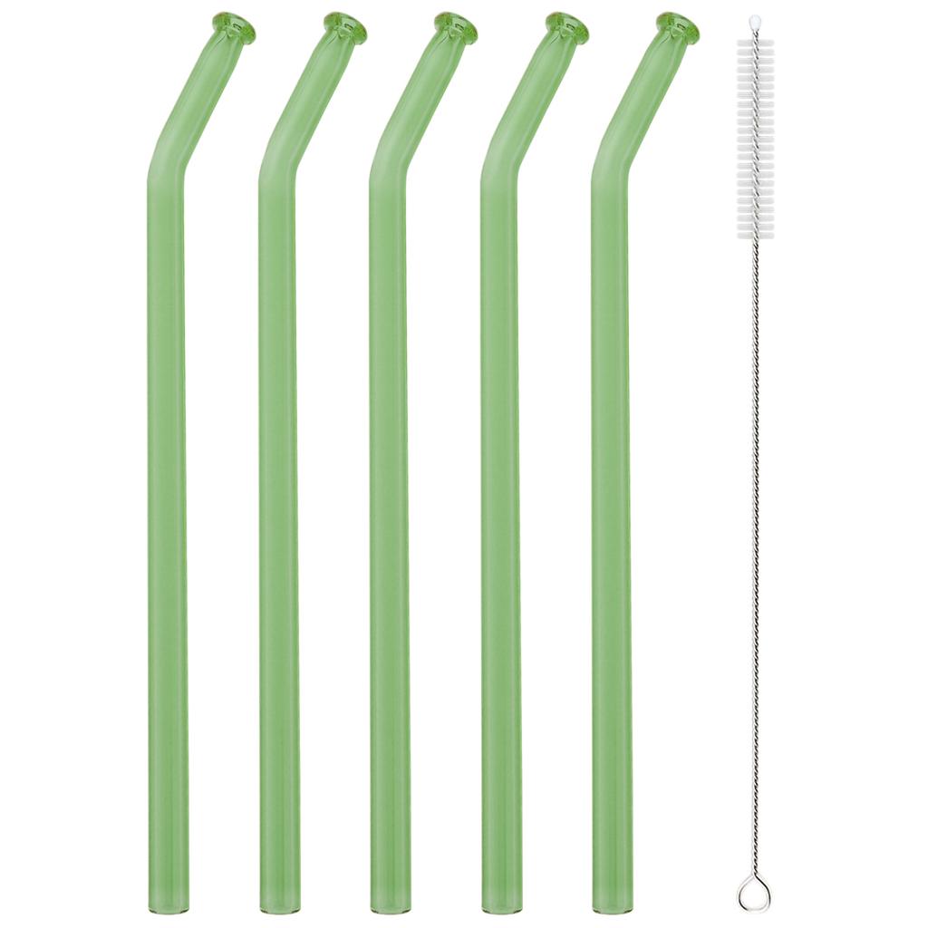 5pcs High Borosilicate Glass Straw Sets Reusable Bent Glass Straw Milk Tea Juice Cocktail Straw with Brush Party Bar Accessories