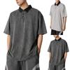 Men's Summer Colorblock Buttonless Lapel Loose Short Sleeve Top