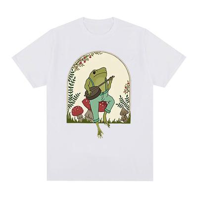 Lustiger Frosch spielt Banjo auf Pilz Grafik T-Shirt Ästhetik Cottagecore Unisex Kleidung T-Shirts Unisex Baumwolle Oversized T-shirt