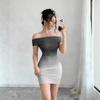 Fashion Gradient Pleated Off Shoulder High Waist Bodycon Mini Dress For Women