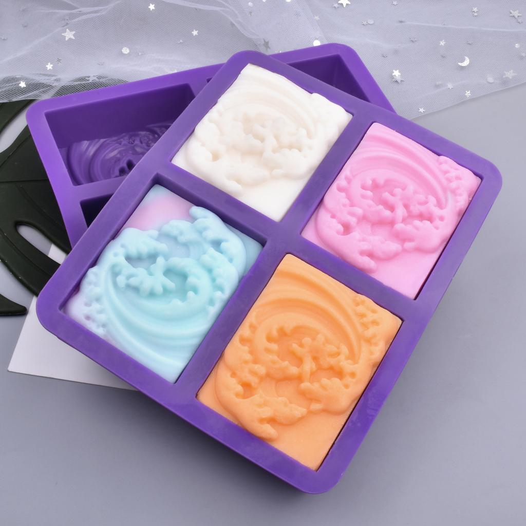 3D Wave Sea Wave Pattern Silicone Soap Mold DIY Square Relief Flower Soap Pattern Handmade Chocolate Cake Decoration Baking Tool