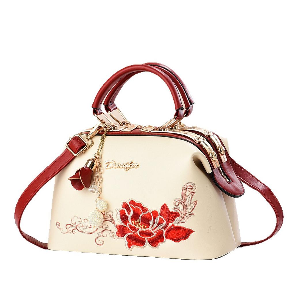 Bag Women's Embroidery Bag New Shoulder Crossbody Handbag Women's Premium Atmosphere Bridal Wedding Bag Mom Bag