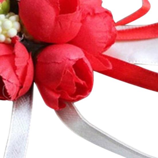 Wrist Flower Vivid Pattern Fake Pearl Ribbon Cloth Pretty Bridal Flower Bracelet for Wedding