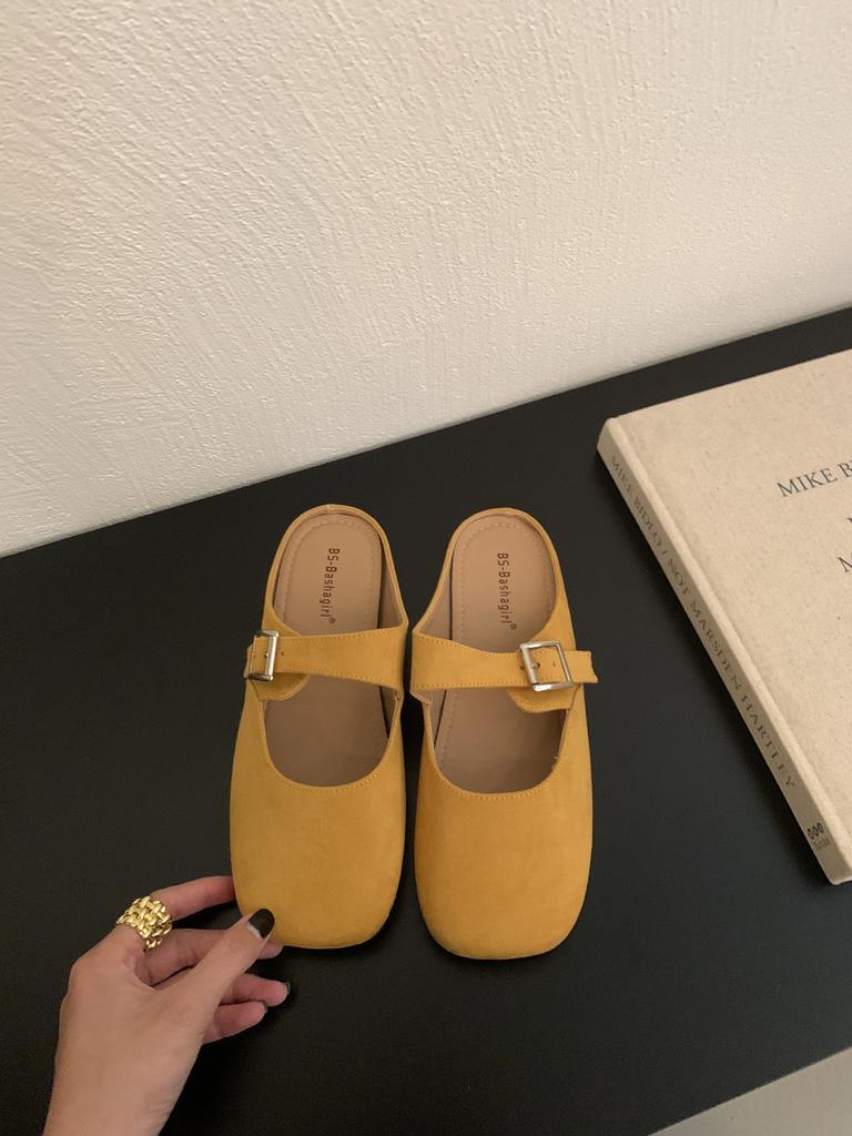 Gentle Fairy Baotou Half Slippers Female New Sweet Suede Square Head Pedal