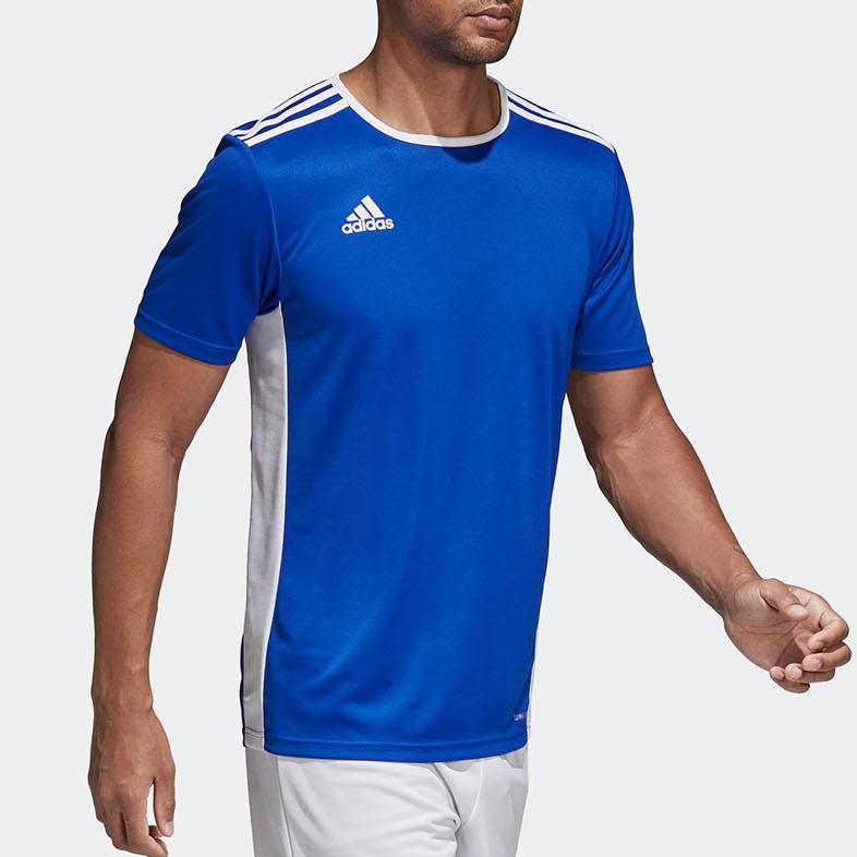 Adidas Entrada 18 Striped Color Block Short Sleeve T-Shirt Men Tops Blue CF1037