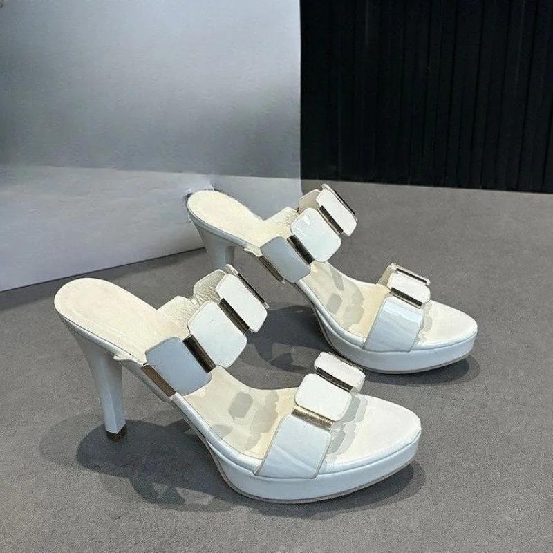 Fashion Women's Shoes 2025 Summer New Fish Mouth High Heels Flip-flops Wear Plus-size Sandals and Slippers