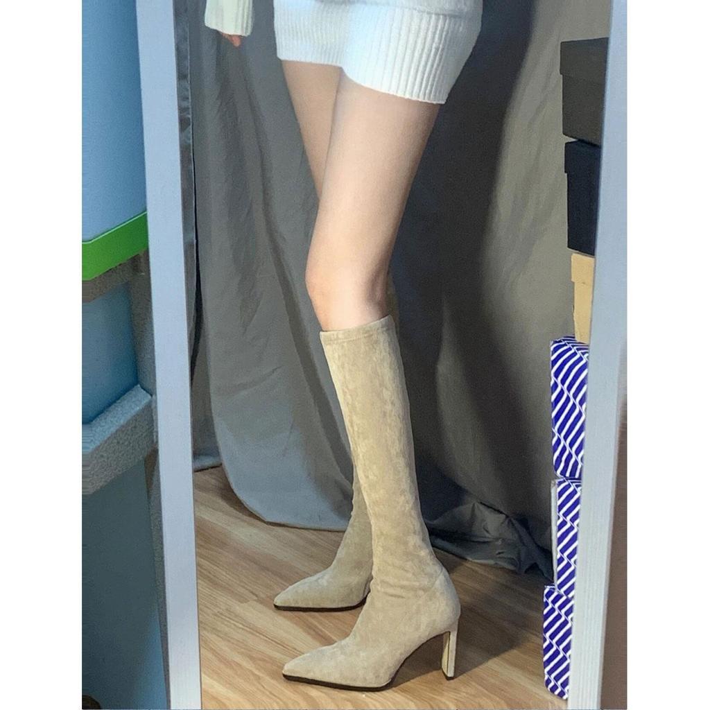 High Heel Boots Winter Skinny Boots High Elastic Boots Pointed Thick Heel Knight Boots Women