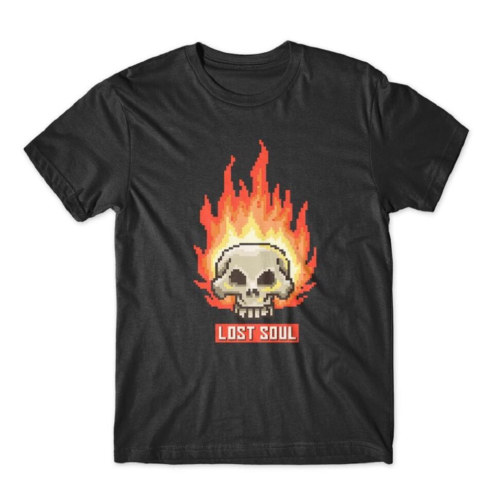 Burning Skull Lost Soul Pixel Art T-Shirt 100% Cotton Premium Tee NEW