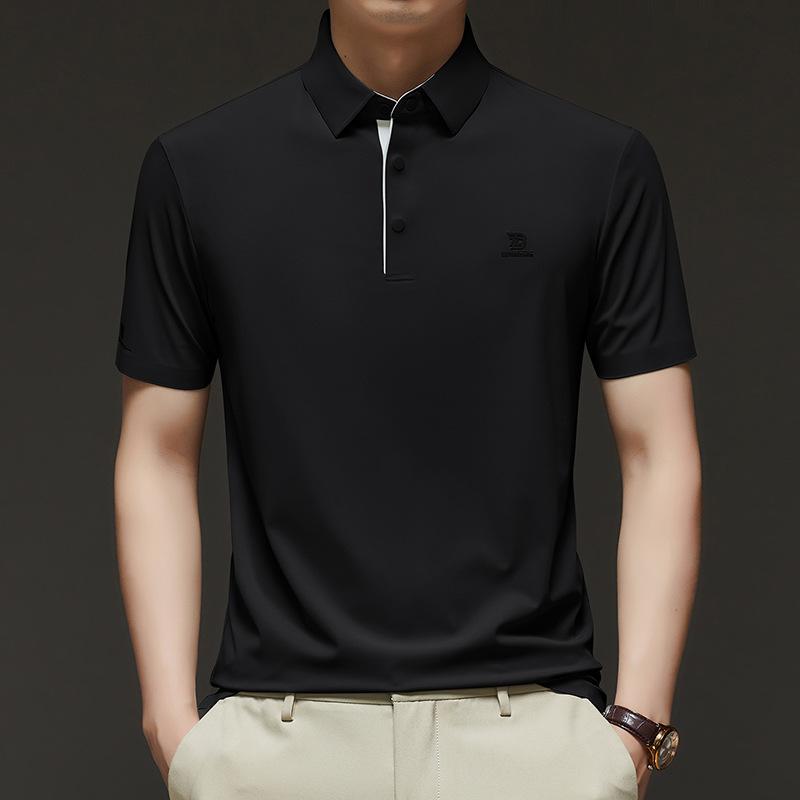 Mulberry Silk Short-Sleeved T-Shirt Men'S Lapel Solid Color Medium Loose Silk Polo Shirt On Clothes