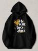 Black Pullover Hoodie with Funny Give Me Some Apple Juice Text and Heart Graphic Casual Long Sleeve Sweatshirt with Kangaroo Pocke