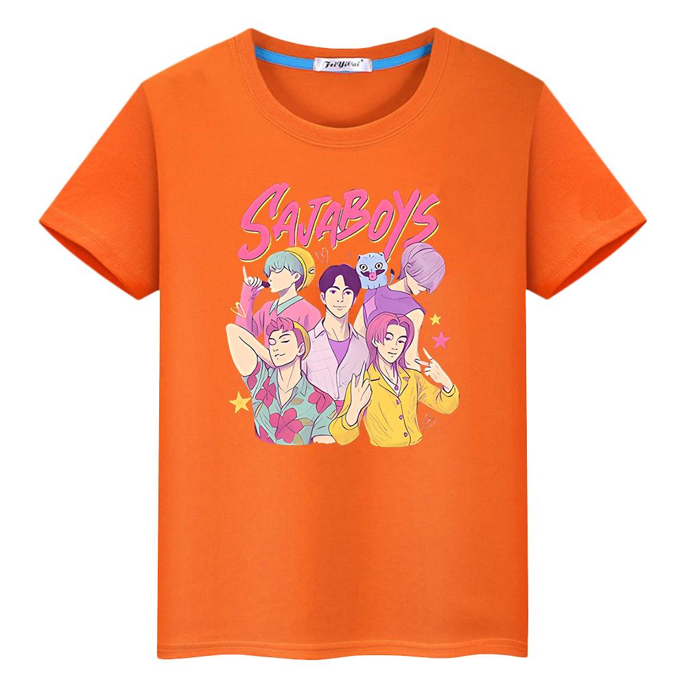 T Shirt for Kids Boy 10year Saja Boys Kpop Demon Hunters Print 100%Cotton Kawaii Tees Cute Tops Anime Short Y2k Girls Clothes
