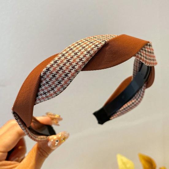 Women Headband Anti-Slip Teeth Plaid Twist Design Soft Fabric Hair Hoop Wide-Brimmed Long Wear Hair Accessory