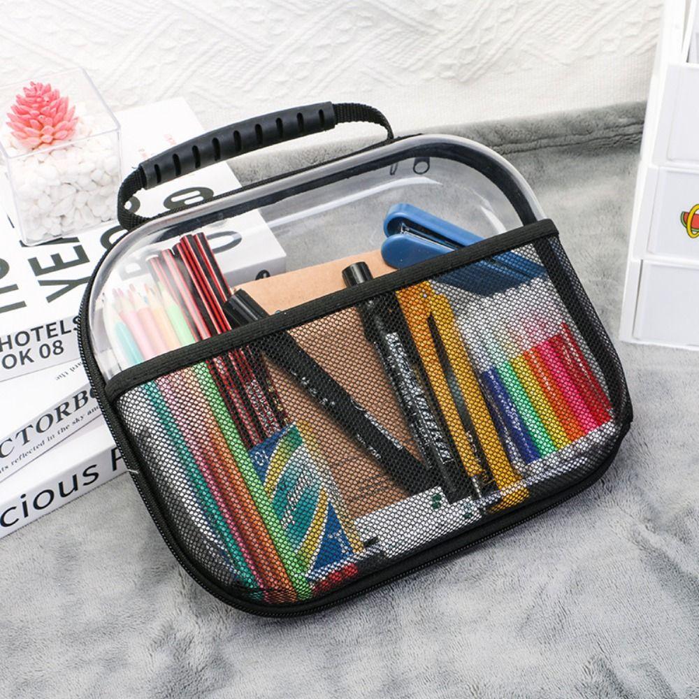 Front Mesh Pocket Toiletries Packaging Bag Transparent Zippered Hard Pouch Small Items