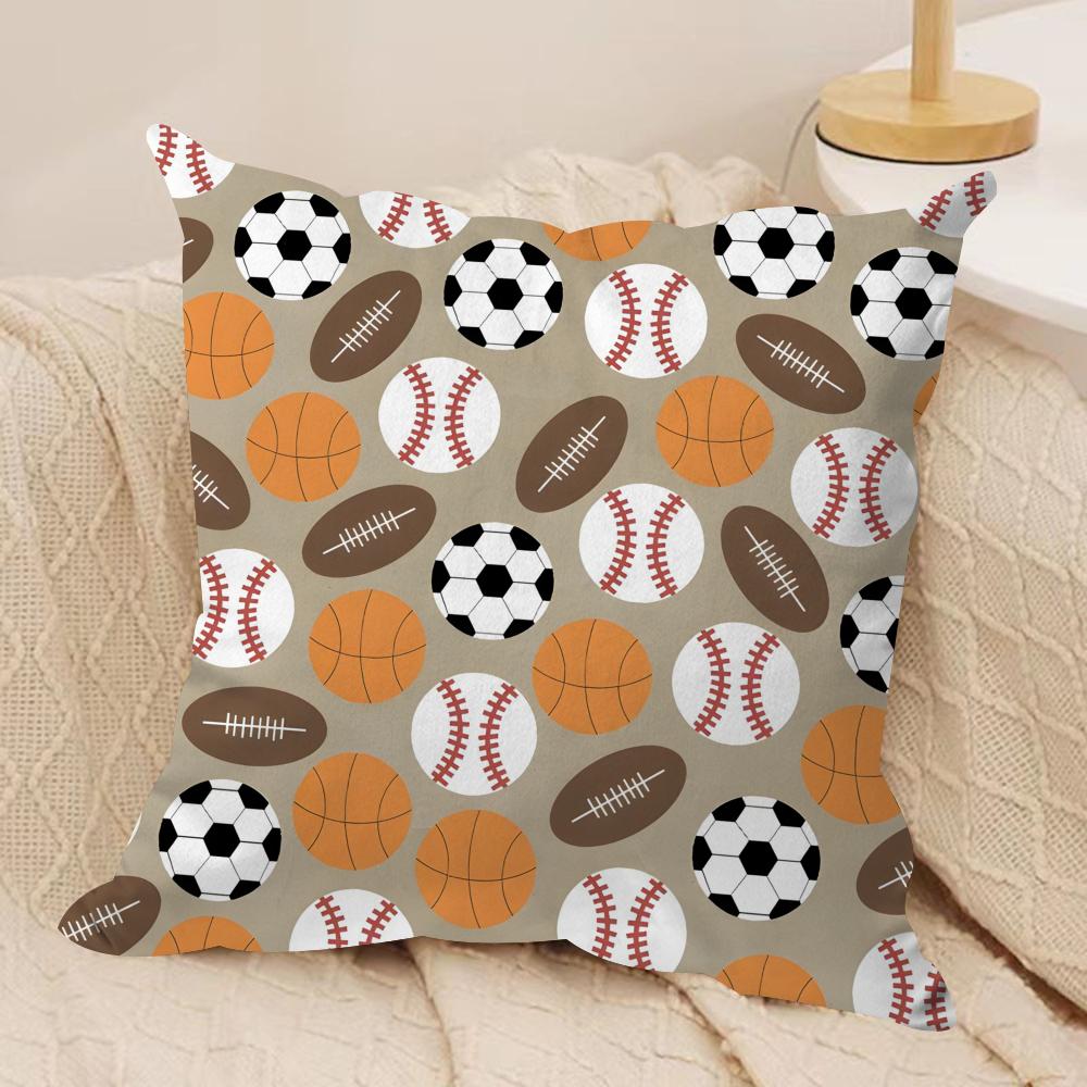 Classic Football Cushion Cover Soft Plush Fabric Double-Sided Printed Sofa Cushion Cover for All Seasons Home Decor Gift