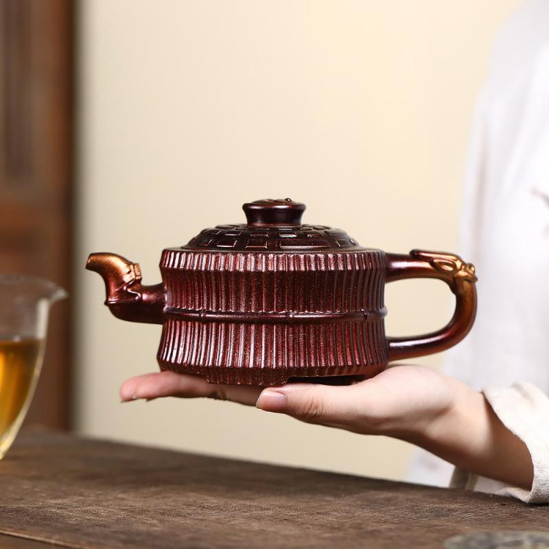 

400ml Authentic Yixing Purple Clay Teapots Handmade Pot Raw Ore The Keel Gold Sand Shell Burnt Mud Kettle Zisha Tea Set Craft