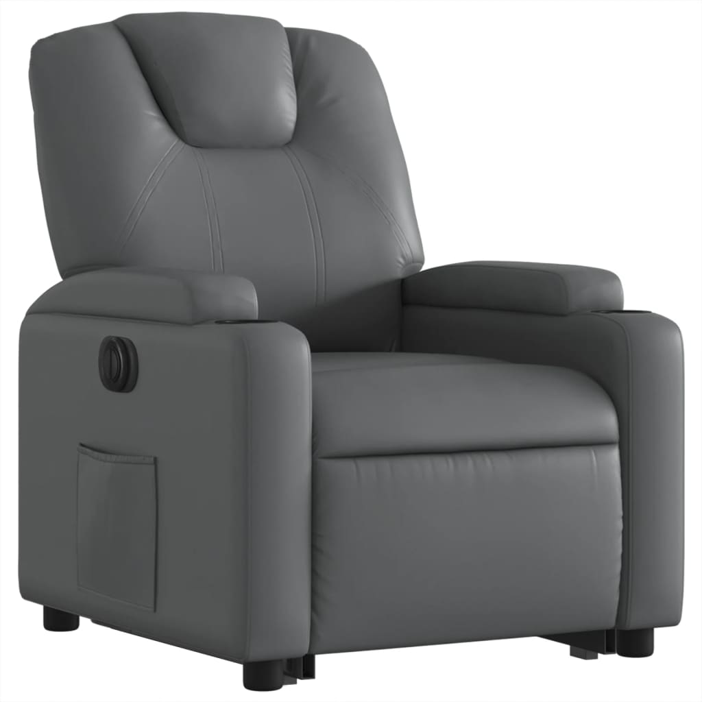 Electric Recliner Chair with Rising Function Gray Faux Leather