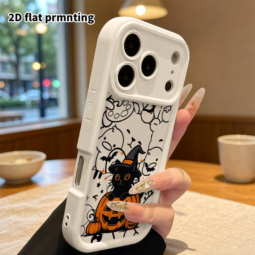 Phone case: 2D flat design, suitable for iPhone 18 17 16 15 14 13 Pro protective case, Halloween little black cat, perfect Christmas and Halloween hol