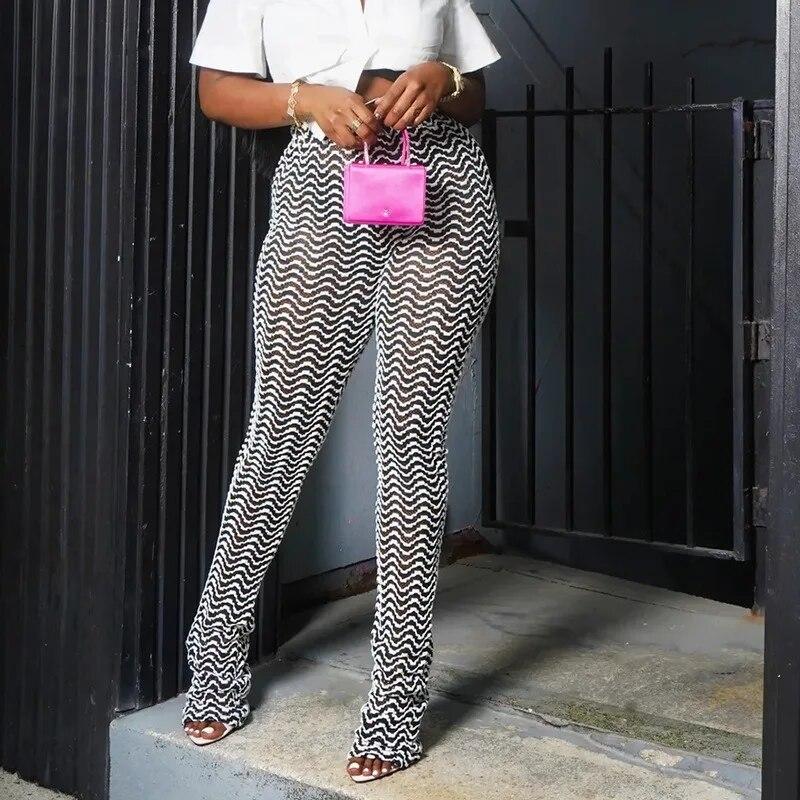 

Модные брюки с высокой талией и принтом волны, женские узкие брюки с подтяжкой бедер, женские повседневные комбинезоны для девочек, облегающие женские брюки 30605 XXL белый