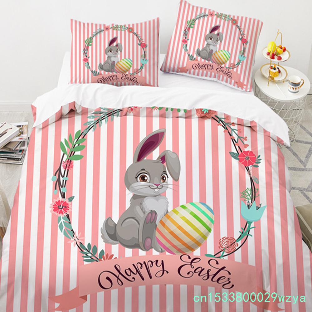 Easter Eggs Bedding Set King Queen Size Cartoon Rabbit Duvet Cover With Pillowcase For Kids Adults As Greetings And Presents