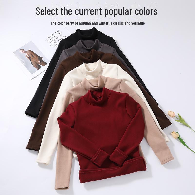 Unisex Slim Fit Knitted Half Turtleneck Shirt - Thick Velvet Lined for Autumn/Winter Warmth, Long Sleeve